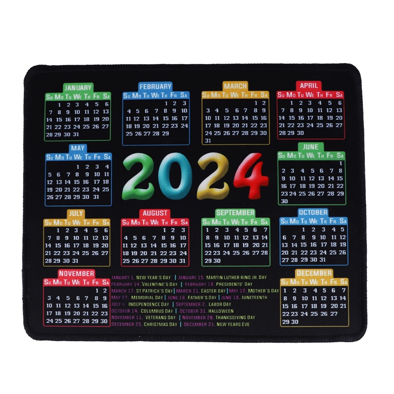 Dn Tấm Lót Chuột Máy Tính 2024 In Lịch Màu Đen Đế Cao Su Chống Trượt