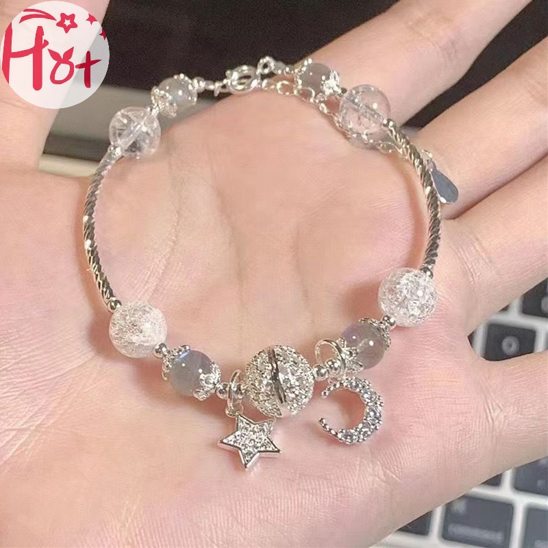 Vòng Đeo Tay Mặt Hình Trăng Sao Đính Đá opal Thời Trang Dành Cho Nữ