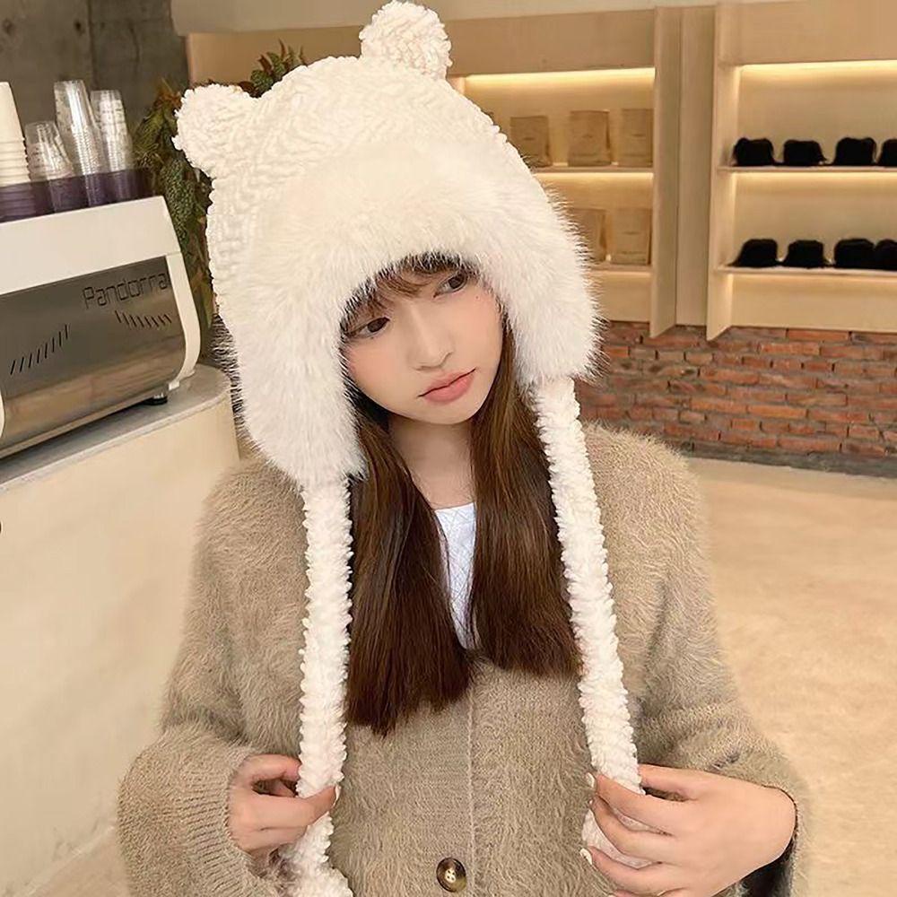 1 Mũ Len Tai Gấu Bông Giữ Ấm Mùa Đông Dành Cho Nữ