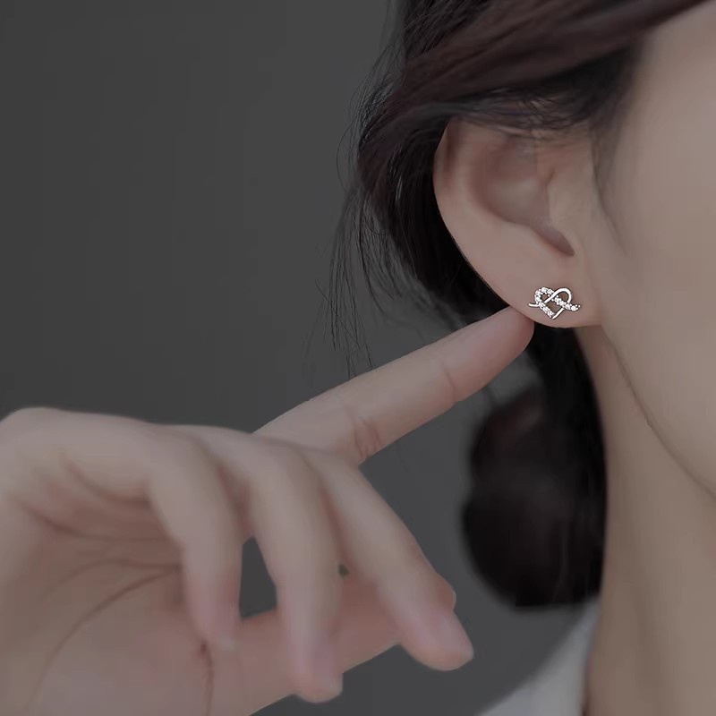 Khuyên Tai Bạc Đính Đá zircon Trái Tim Lấp Lánh Thời Trang Hàn Quốc Cho Nữ