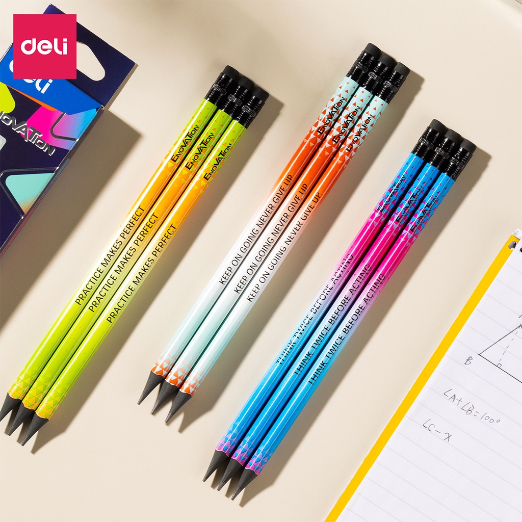 Bút Chì Deli 2B Thân Đa Sắc Màu Cực Nhạy Với Máy Chấm Thi Tự Động, Combo 12 Chiếc Dành Cho Học Sinh Và Dân Văn Phòng