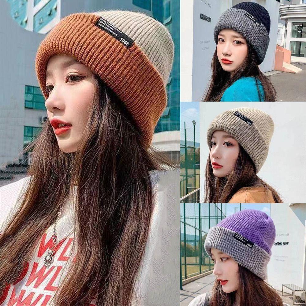 Topbeauty 1 Mũ Len Dệt Kim Hai Mặt Dày Dặn Giữ Ấm Mùa Đông Màu Sắc Tương Phản Thời Trang 2023 Cho Nữ