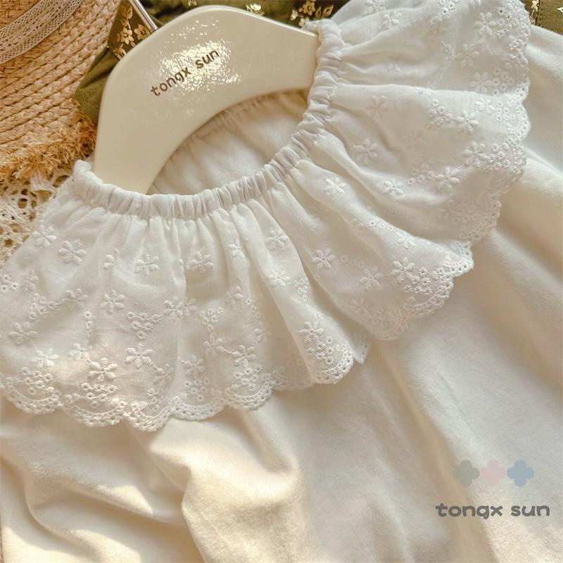 Áo Sơ Mi cotton Mềm Màu Trắng Trơn Cổ Búp Bê Thời Trang Xuân Thu Cho Bé Gái