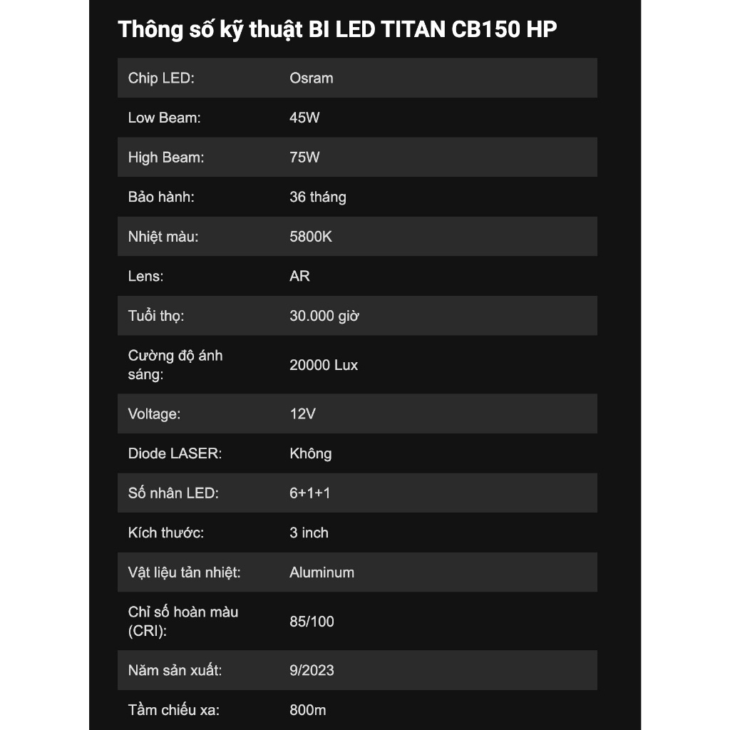 Bi-led Titan CB150 HP 75W - gương cầu biled auto365 moto ô tô xe máy GTR CB150hp cb 150 150hp