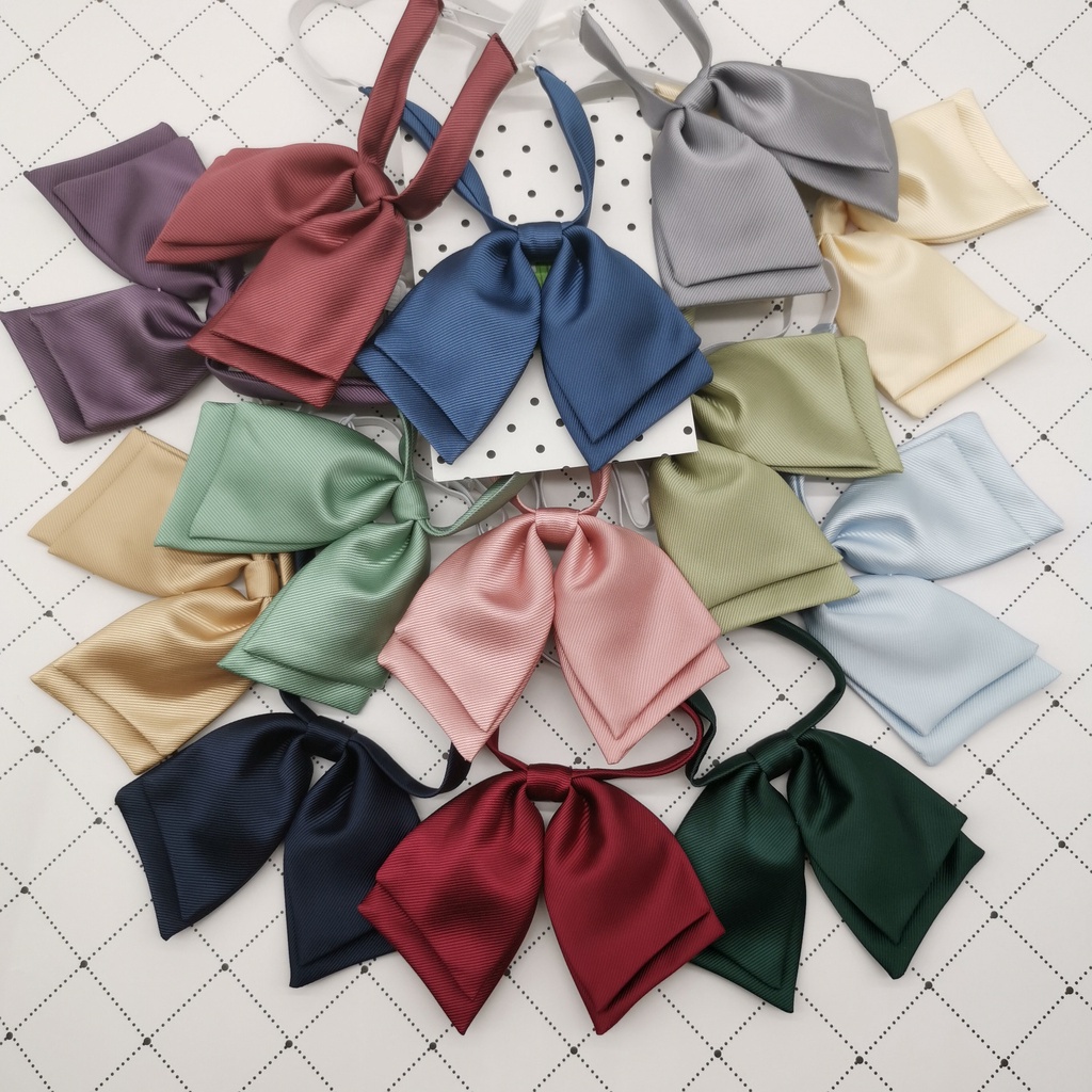 Nơ Đeo Cổ Áo Hai Lớp Màu Trơn Họa Tiết Hoa Xinh Xắn