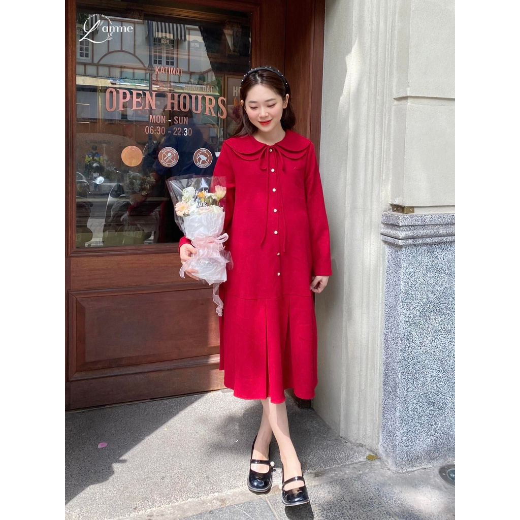 Váy bầu Maris dáng suông chất nhung mềm phù hợp thu đông BY L'AMME