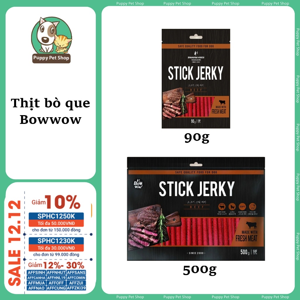 Đồ Thưởng Thịt Bò Cừu Que BOWWOW Beef Jerky