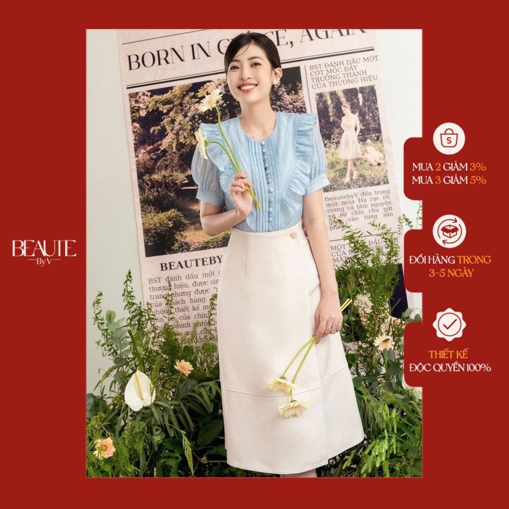BEAUTEBYV - Chân váy đắp vạt có li nổi Sereni