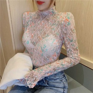 Áo Thun Lưới Cổ Cao Ôm Dáng Dễ Phối Đồ Cho Nữ