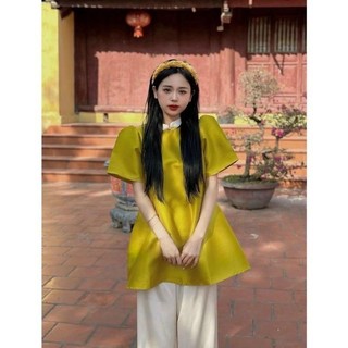 M767 - Set áo cách tân lụa phối cổ kèm quần suông