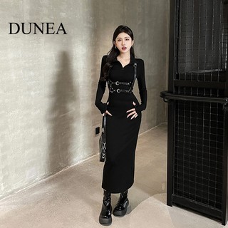 DUNEA Đầm Cổ Cao Ôm Dáng Phối Khóa Kéo Quyến Rũ Cho Nữ