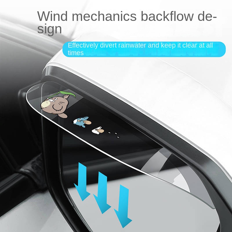 a Pair of Car Rear View Mirror Side Window Deflector Universal Window Sunny Rain Cover Cartoon Rearv