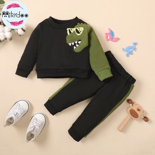 Set Đồ Mùa Đông 2 Món Gồm Áo Sweater Tay Dài In Họa Tiết Khủng Long Kèm Quần Cho Bé Trai 0-2 Tuổi