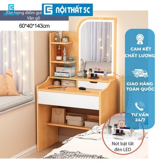 Bàn trang điểm Nội Thất 5C gương vuông tích hơp đèn LED có nút cảm ứng điều chỉnh dành cho cô nàng hiện đại, sang trọng
