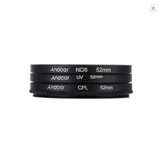Andoer 52mm UV+CPL+ND8 Circular Filter Kit Circular Polarizer Filter ND8 Neutral Density Filter with Bag for  Canon Pentax  DSLR Camera