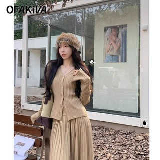 Bộ Áo Khoác Cardigan Dài Tay Cổ Chữ V + Chân Váy Lưng Cao Xinh Xắn Dành Cho Nữ