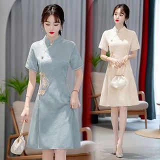 Đầm Sườn Xám Cách Tân Ngắn Tay Size Lớn Thêu Họa Tiết Phong Cách Retro Trung Hoa Mới