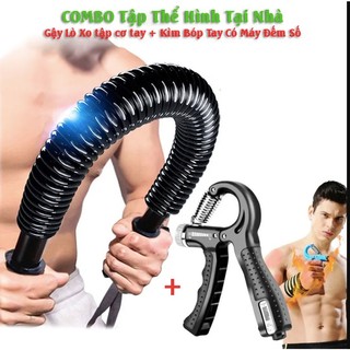 [ CỬA HÀNG ONLINE ] [Combo 2]1 Gậy tập cơ tay, Gậy bẻ tập cơ tay lò xo  20kg,1 kìm bóp tay có máy đếm số chỉnh lực
