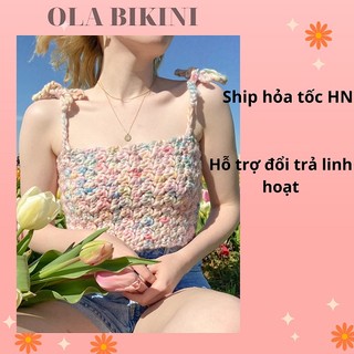 Áo 2 dây len móc Handmade, áo đi biển móc len LM01