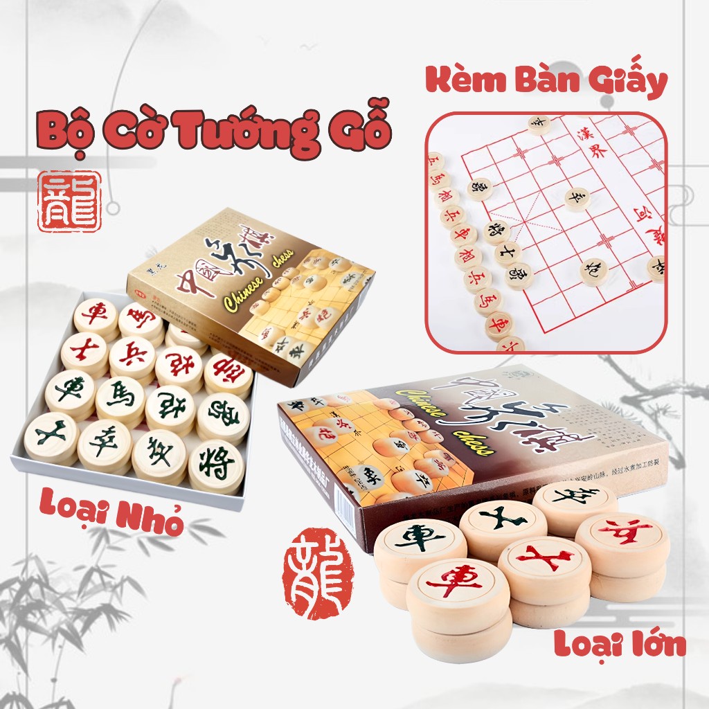 Bộ Quân Cờ Tướng Bằng Gỗ Hàng To ( Kèm Bàn Cờ Nilong )