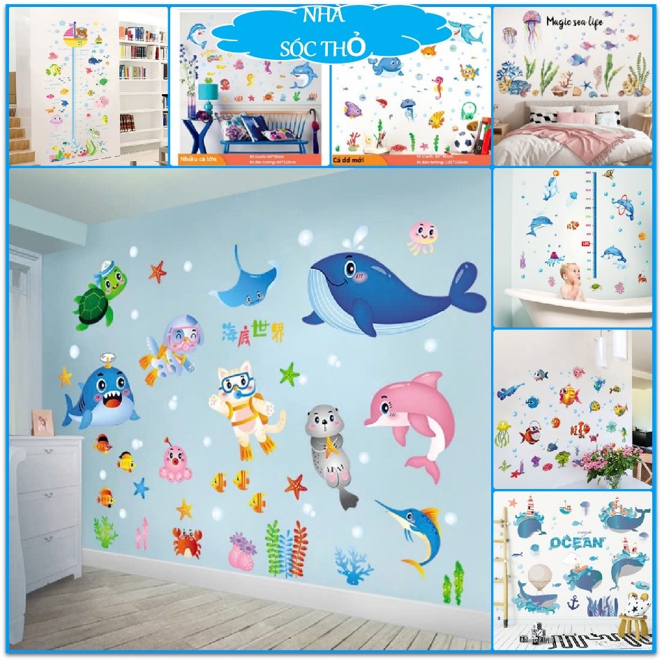 [HCM] TỔNG HỢP Tranh decal dán tường NHIỀU CÁ ĐẠI DƯƠNG  cho bé _ Decal dán tường CÁ ĐẠI DƯƠNG trang trí phòng cho bé