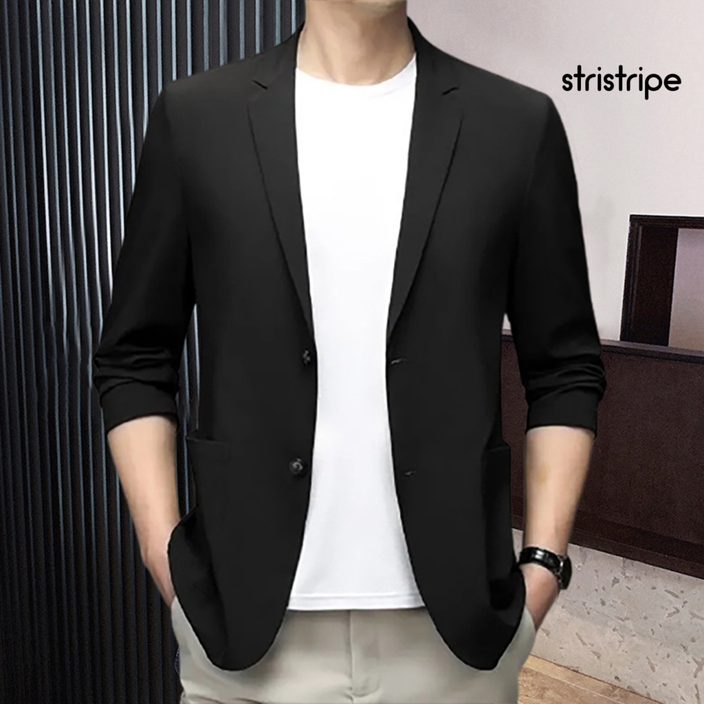 Áo Khoác Vest Tay 3 / 4 Màu Trơn Dáng Ôm Cài Hai Hàng Nút Thời Trang Công Sở Cho Nam