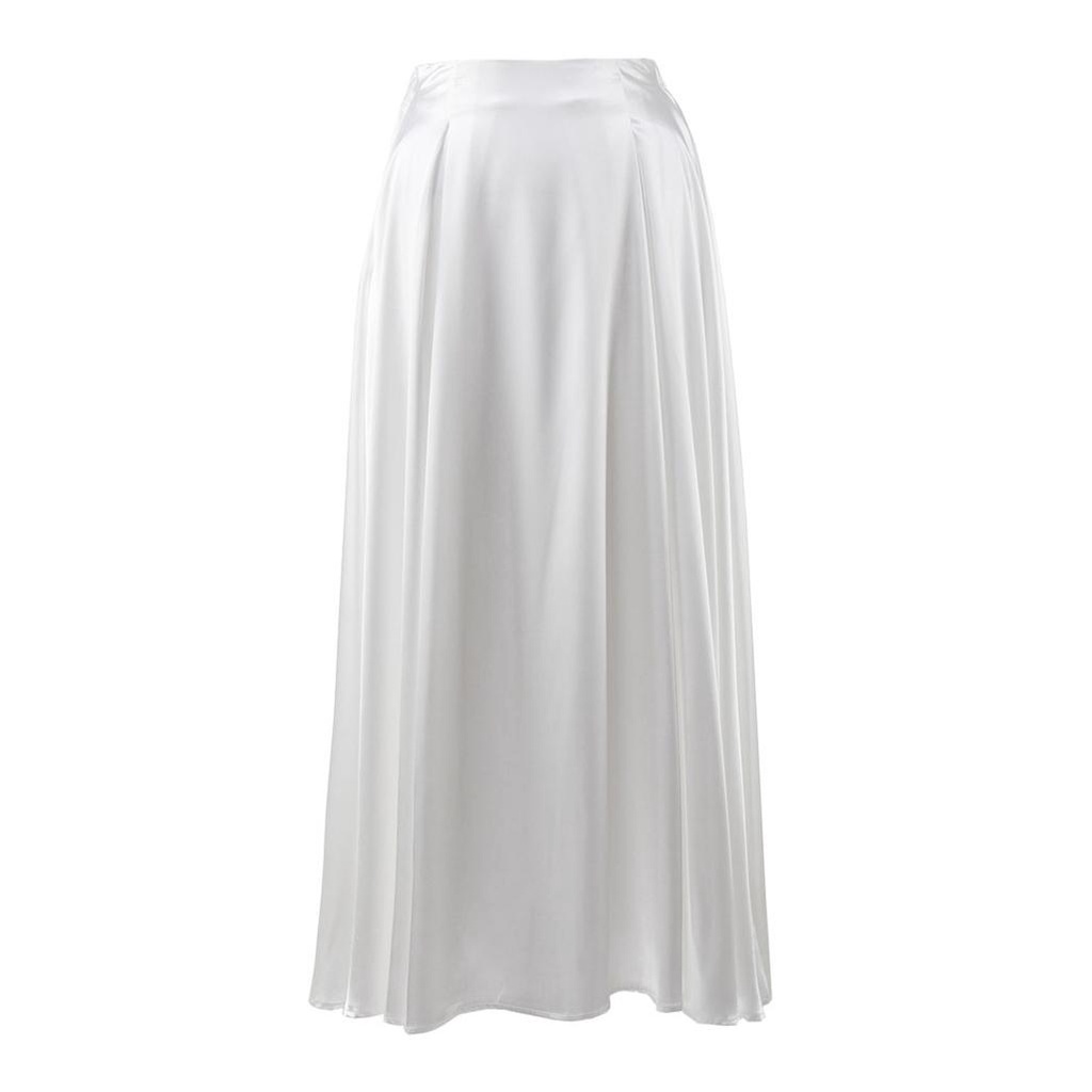 Qooth Nữ Tính Khí Satin Chữ A Váy Mỏng Thanh Lịch Co Giãn Dài Váy Xuân Hè QT2223