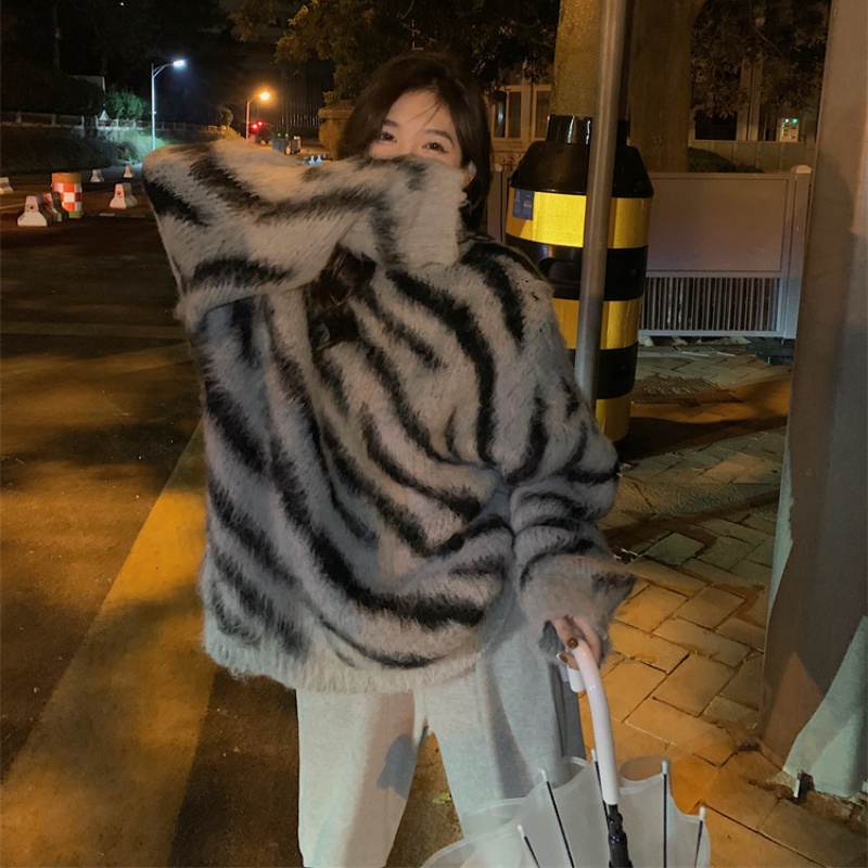 Áo Len Dài Tay Họa Tiết Ngựa Vằn Thời Trang Thu Đông Hàn Quốc Mới áo sweater áo len mỏng
