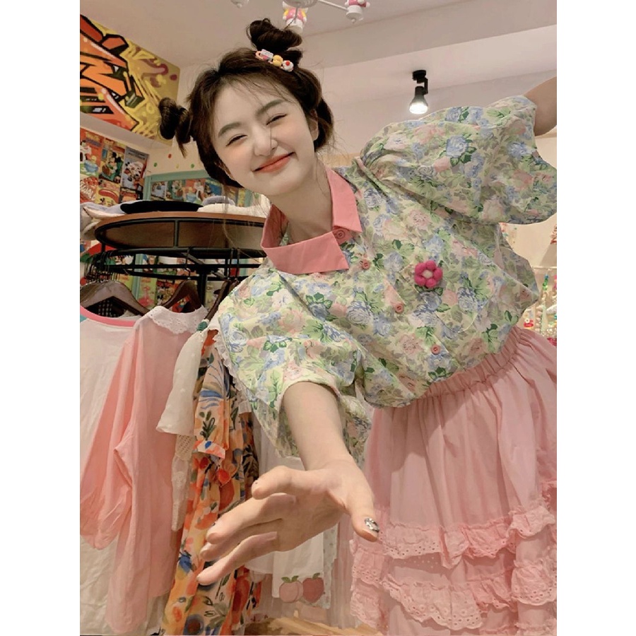 Set Áo Sơ Mi Dáng Rộng + Chân Váy Lưng Cao In Họa Tiết Thời Trang Mùa Hè 2023 Cho Nữ