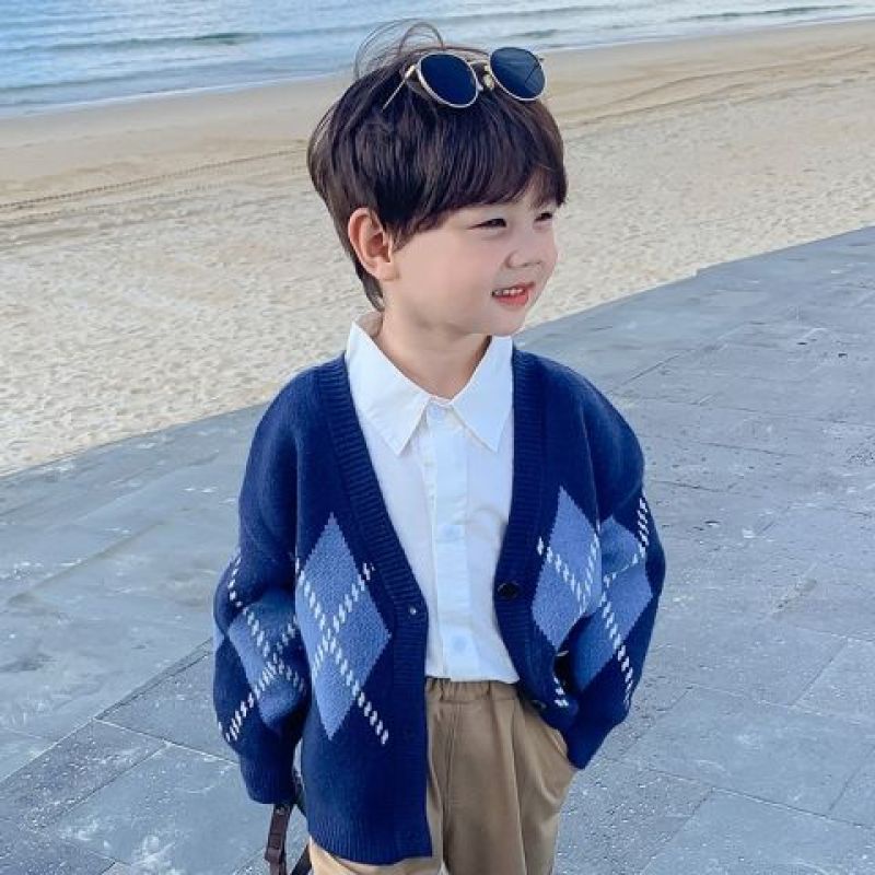 Áo Khoác cardigan Dệt Kim Mỏng Phong Cách Hàn Quốc Thời Trang Xuân Thu Cho Bé Trai