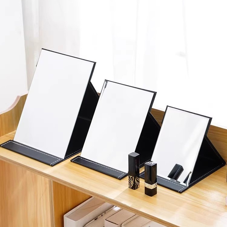 Gương Trang Điểm Gấp Gọn Để Bàn Bằng Da PU Tiện Dụng Nhiều Kích Thước