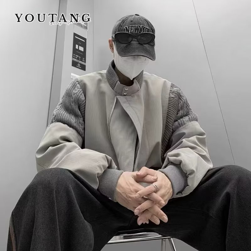 YOUTANG Áo Khoác Cổ Đứng Tay Dài Có Túi Bên Hông Màu Xám Thời Trang Xuân Thu Trẻ Trung Dành Cho Nam Nữ