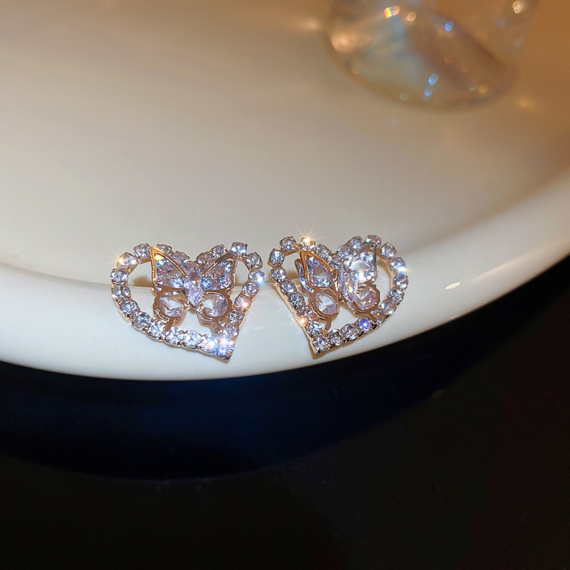 Bông Tai Mạ Bạc Hình Bướm Đính Kim Cương Thời Trang Cao Cấp