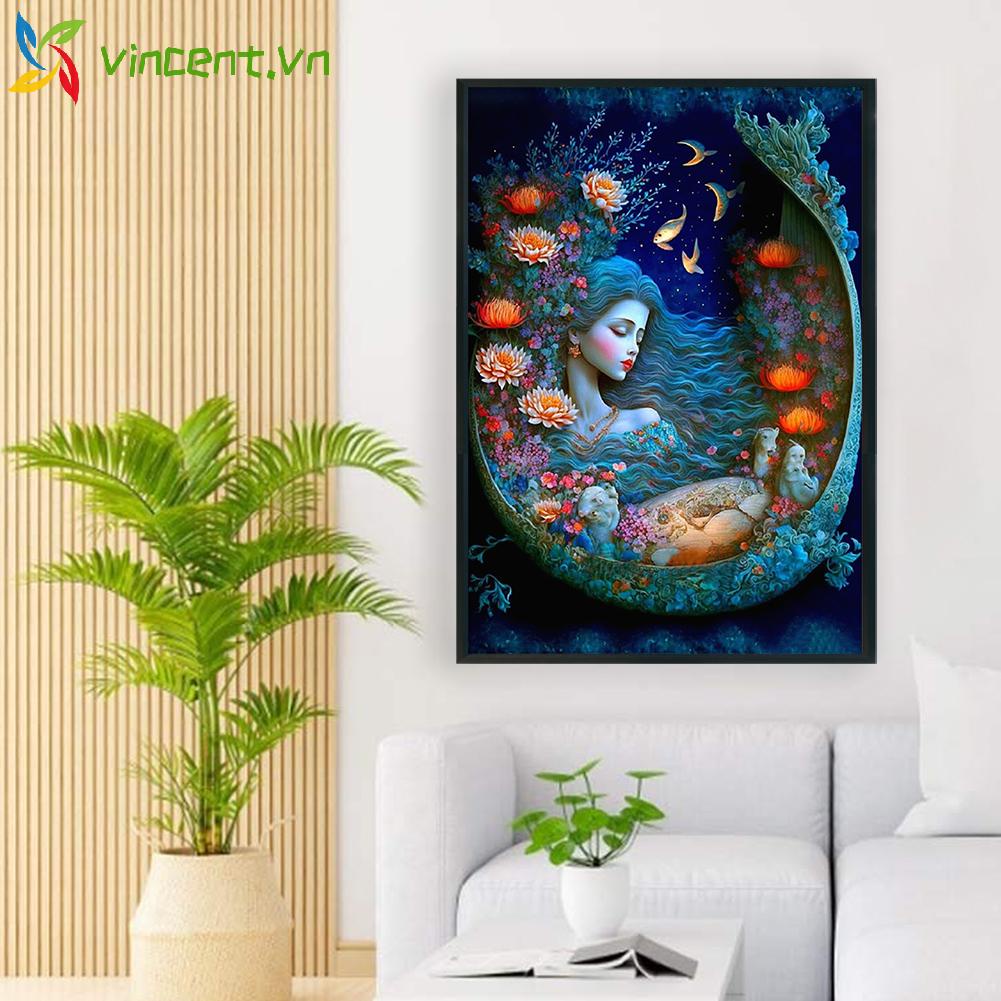 Bộ Tranh Thêu Chữ Thập Bằng cotton 11ct In Hình Cô Gái Và Hoa