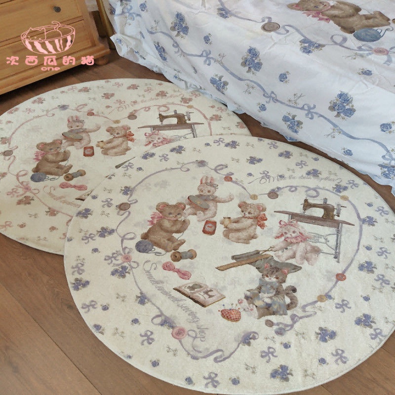 Thảm Lót Sàn Hình Tròn In Hoa Phong Cách Búp Bê Cổ Điển Độc Đáo