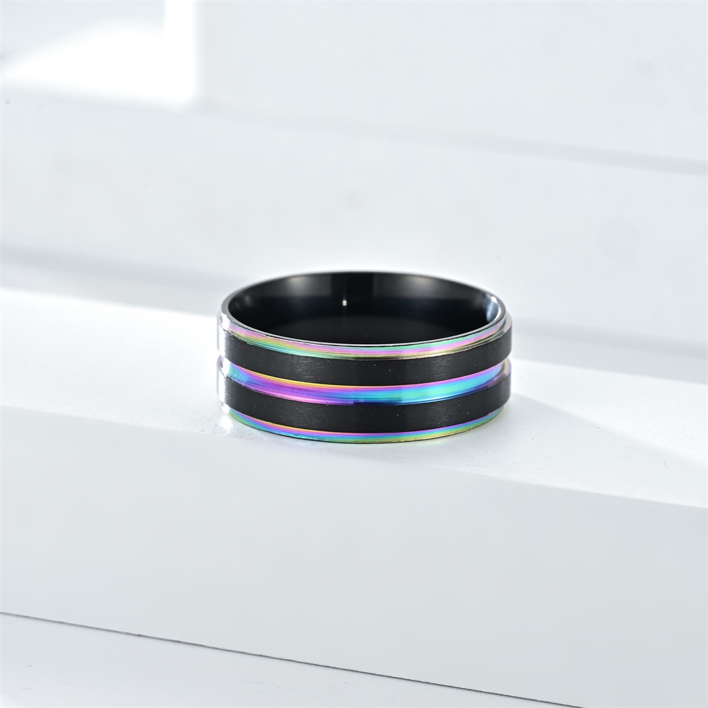 Nhẫn Hai Màu Đen 8mm Phong Cách Âu Mỹ Thời Trang 2023