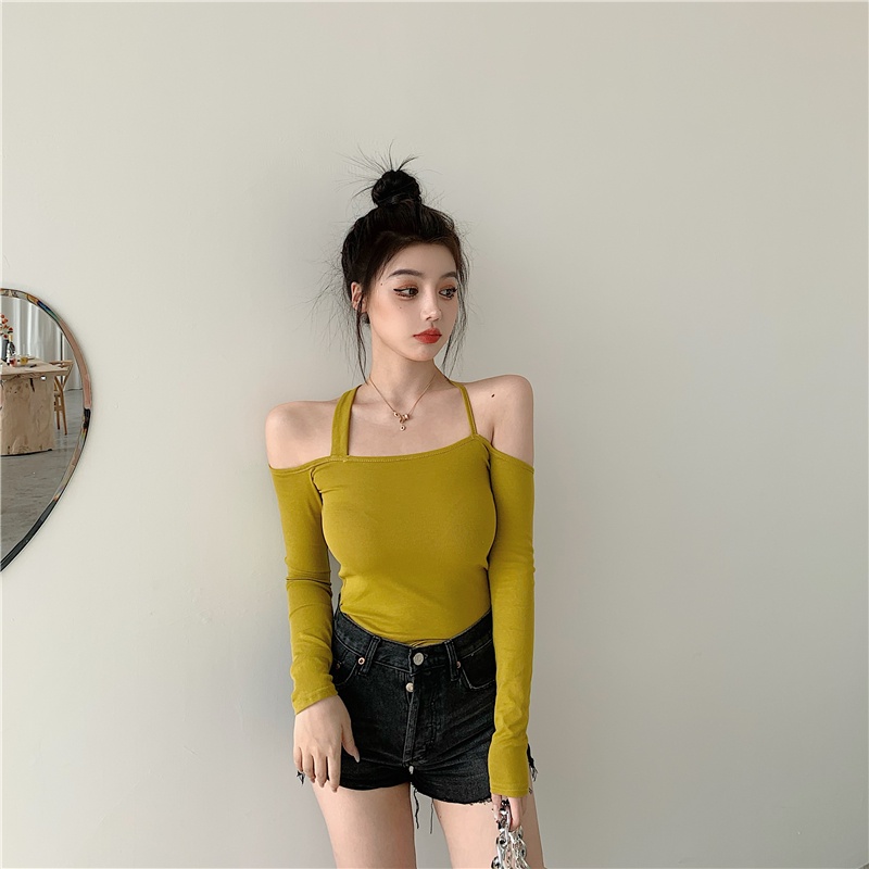 Áo Thun Tay Dài Trễ Vai Thiết Kế Lệch Tà Quyến Rũ Cho Nữ