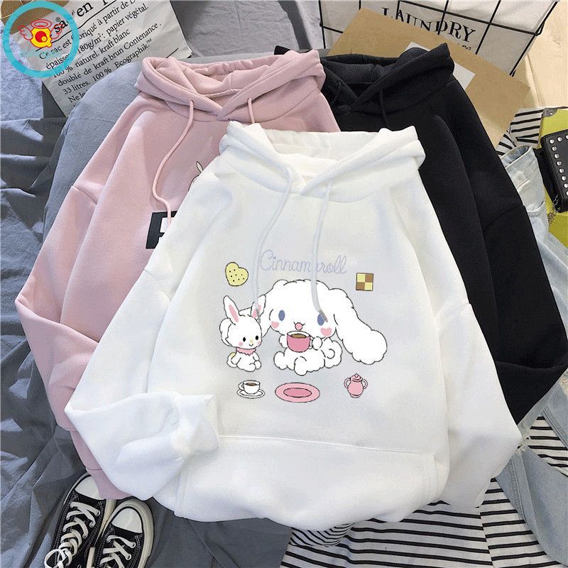 Iq Áo Hoodie Tay Dài Phối Nhung Dày In Hoạt Hình Dễ Thương Cho Bé Gái