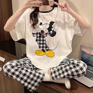 Emily 🐭đồ ngủ nữ🐭Bộ Đồ Ngủ Ngắn Tay Dáng Rộng In Hoạt Hình Dễ Thương Thời Trang Xuân Thu Hàn Quốc 2022 Kích Thước Lớn nan1071