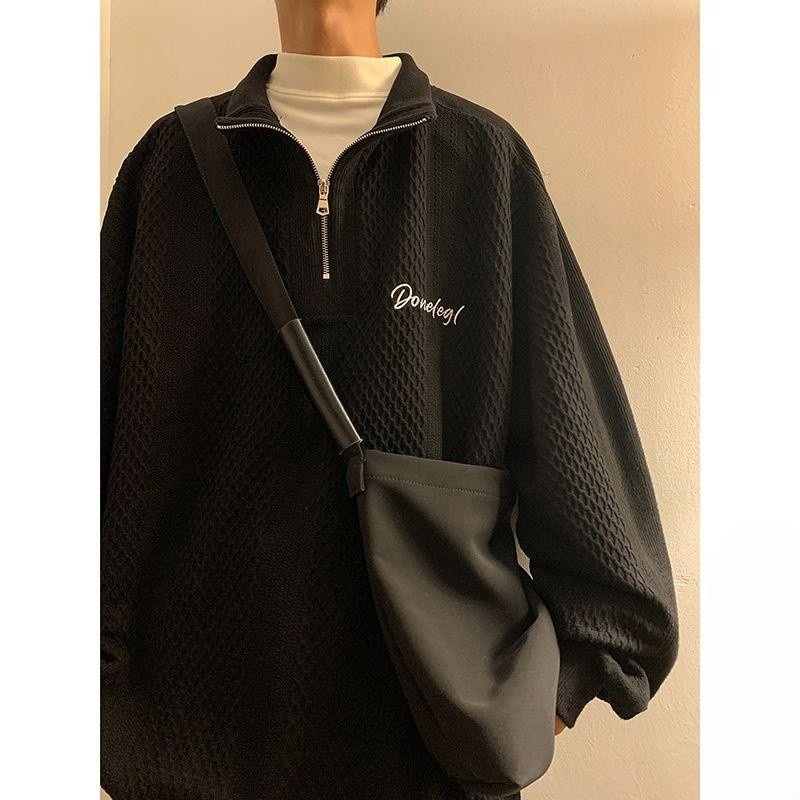 Áo sweater Cổ polo Dáng Rộng Có Khóa Kéo Nửa Thân Thời Trang Thu Đông Cho Nam Và Nữ Meemee