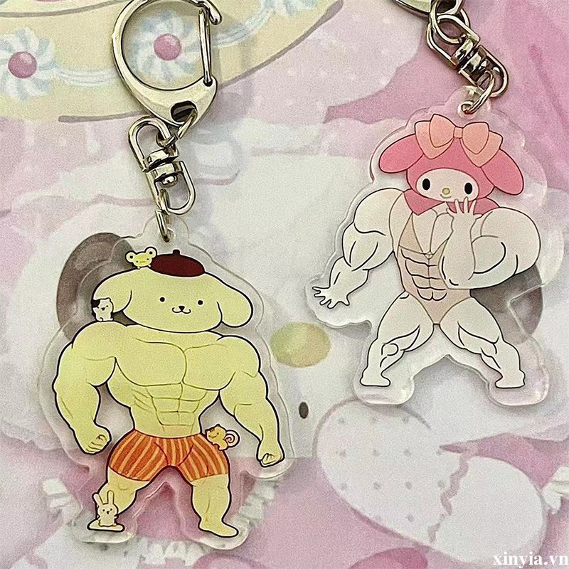 🌺🌺Móc khóa hình nhân vật Macho Melody Kuromi Cinnamon Sanrio luyện tập cơ bắp