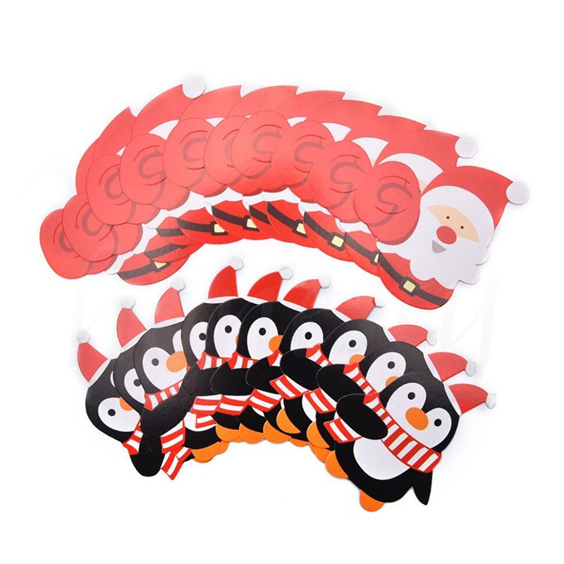 Set 50 Thẻ Giấy Trang Trí Kẹo Mút Giáng Sinh Hình Chim Cánh Cụt / Ông Già Noel
