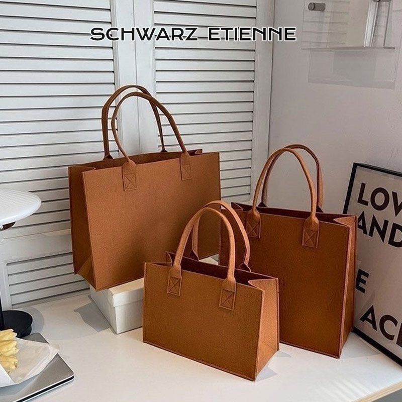 Schwarz etienne Túi Xách tote Bằng Vải Nỉ Sức Chứa Lớn In Chữ Đơn Giản Thời Trang