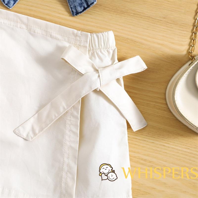 Set Đồ Mùa Hè 2 Món Gồm Áo Hai Dây Trơn Màu Thắt Nơ Và Váy Ngắn denim Co Giãn Cho Bé Gái