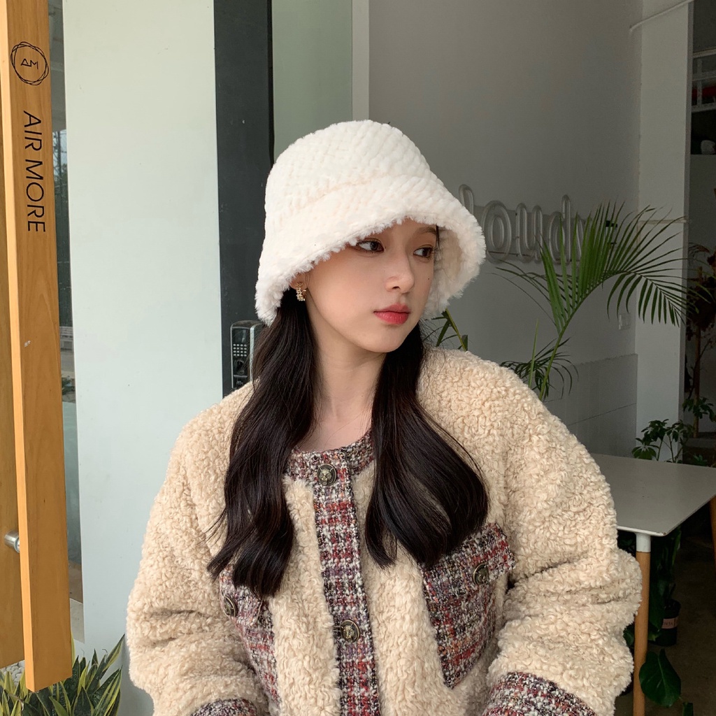 Mũ Xô panama Lót Nhung Dày Dặn Mềm Mại Chống Gió Màu Trơn Ấm Áp Mùa Thu Đông Cho Nữ