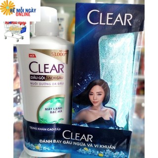 Dầu gội Clear 630g -Bạc Hà Mát Lạnh-Tặng Khăn tắm Cao Cấp