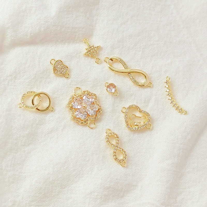 Mặt Dây Chuyền Hình Cỏ Bốn Lá / Trái Tim Khảm Đá Zircon Màu Vàng 14k Làm Trang Sức Thủ Công diy