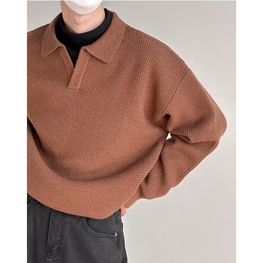 Áo sweater Cổ polo Dáng Rộng Thời Trang Xuân Thu Cao Cấp Cho Nam