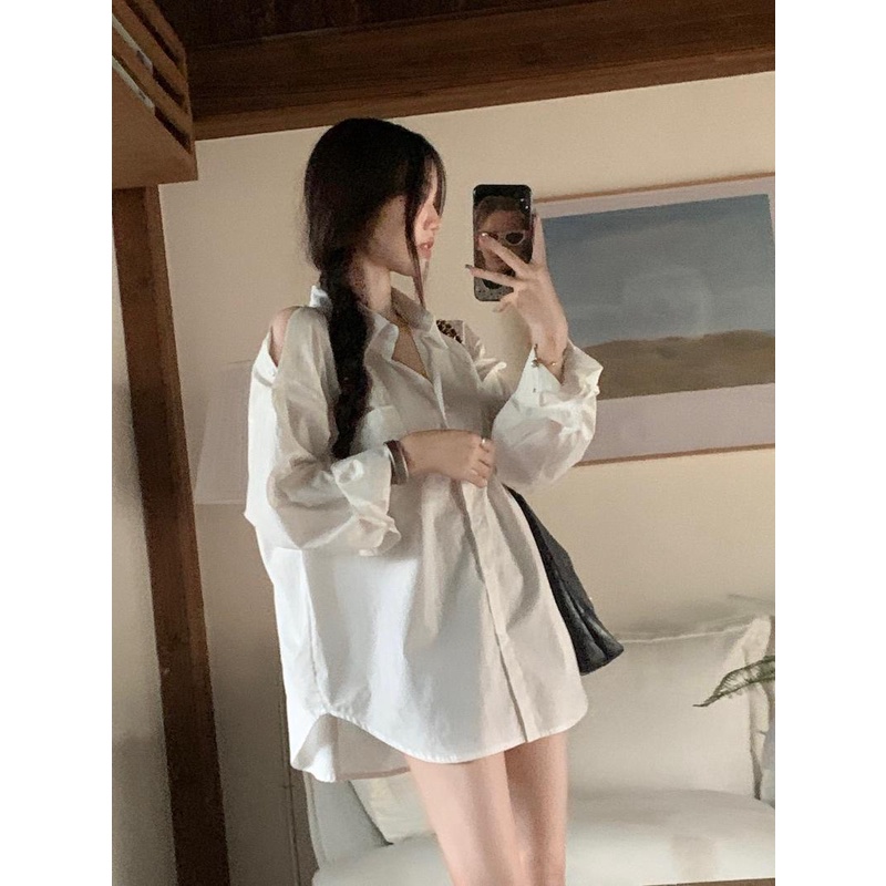 Áo Sơ Mi Tay Dài Chống Nắng Dáng Rộng Màu Trơn Thời Trang Mùa Thu Phong Cách Hàn Quốc Cho Nữ