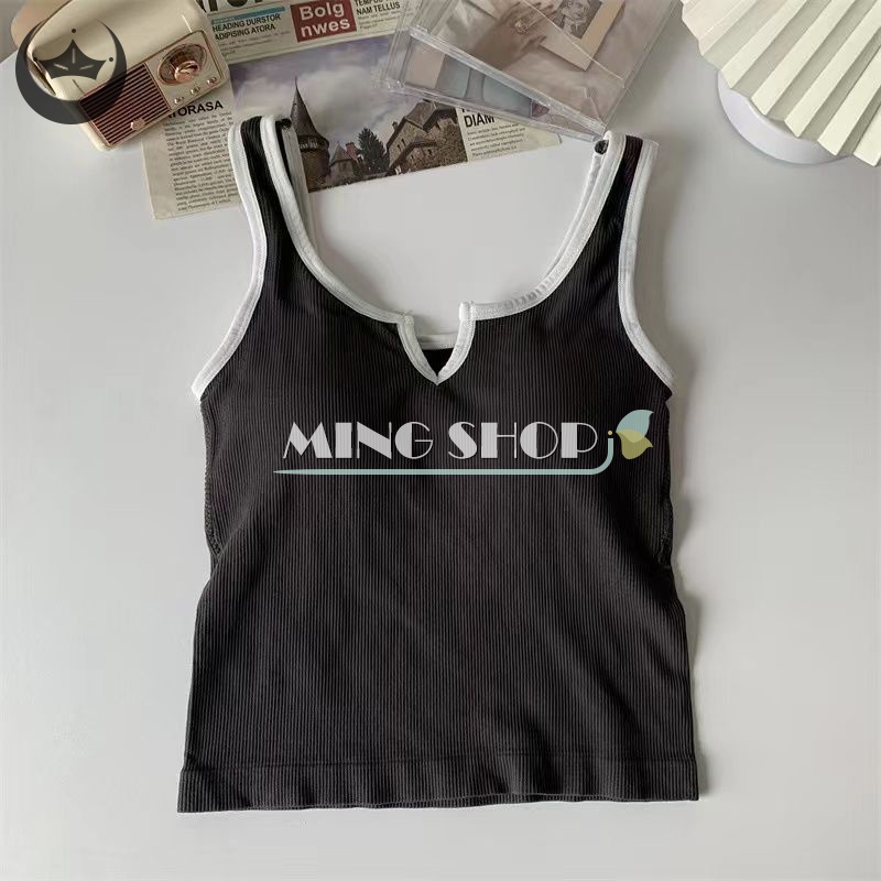 Áo Hai Dây Cổ Chữ v Màu Tương Phản Thời Trang Mùa Hè Cho Nữ